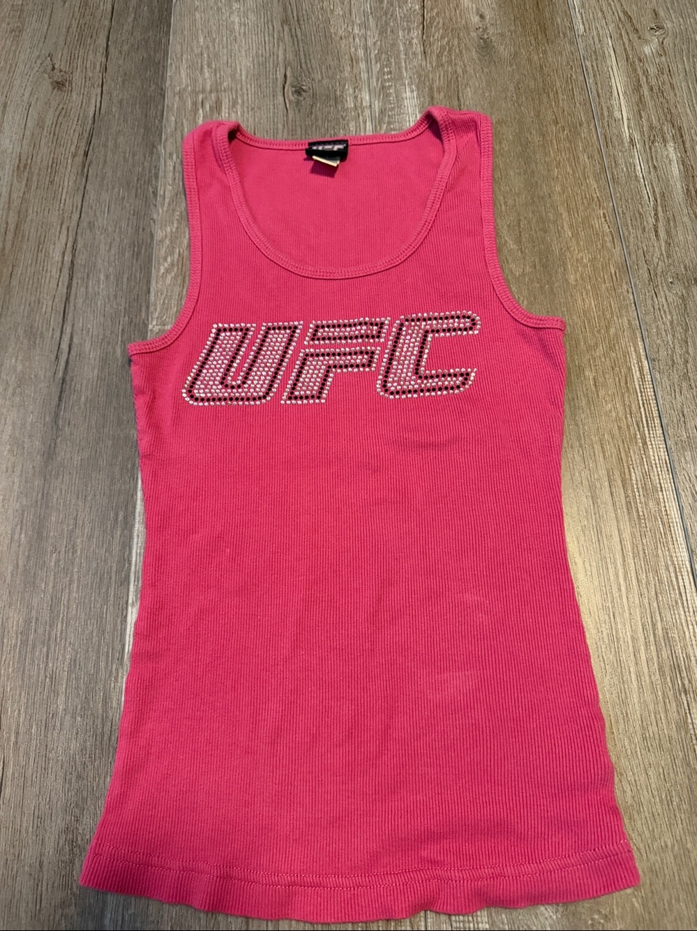 UFC Pink Rhinestone Ribbed Tank Top